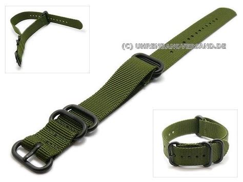 Watch Strap Pt KB06Bzu 22mm Olive Green Textile Black Buckle 4 Metal