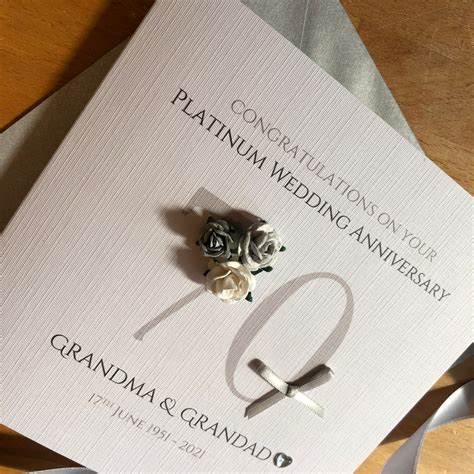 Platinum 70th Wedding Anniversary Card Rose Cluster 70th 70 Etsy