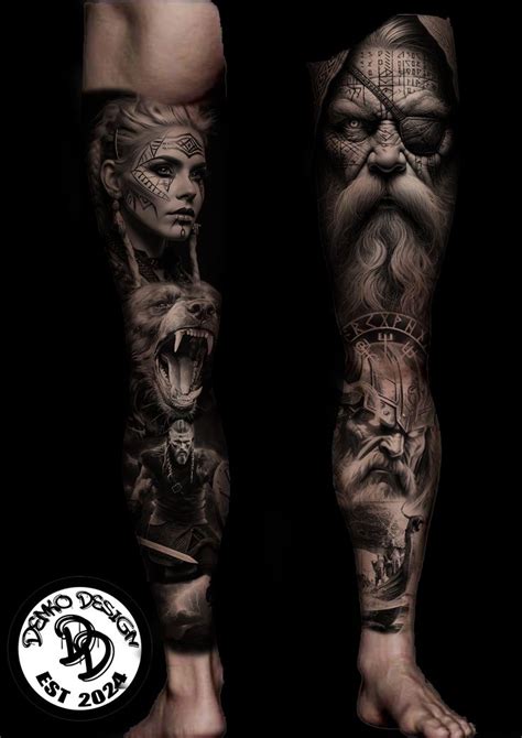 Nordic Mythology Leg Sleeve Design In 2024 Leg Sleeve Tattoo Leg