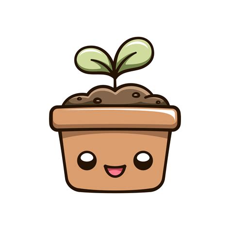 Kawaii Plantinha Brotar Dentro Uma Flor Panela Fofa Desenho Animado