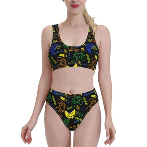 Bixox Game Play Pattern Two Piece Sports Bikini With U Shaped Top And