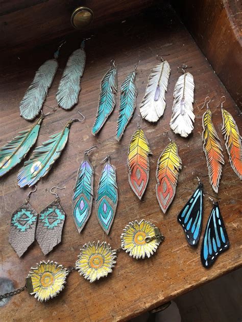 My Hand Painted Leather Feather Earrings R Crafts