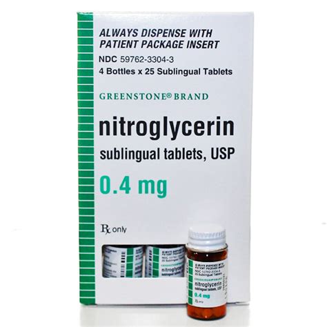 Nitroglycerin Sublingual Tablets 0.4 mg, 4 Bottles x 25/Bottle (Rx ...