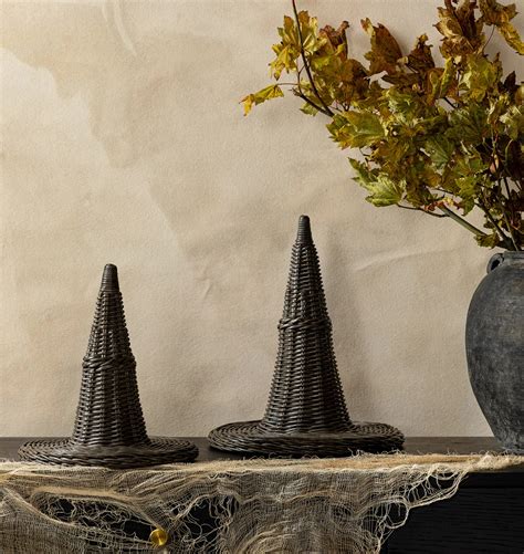 modern designer Halloween witch decor woven rattan witch hat sculpture ...