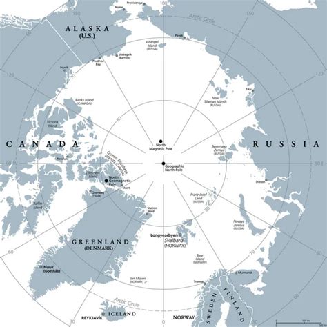 Regi N Rtica Mapa Pol Tico Gris Regi N Polar Alrededor Del Polo Norte