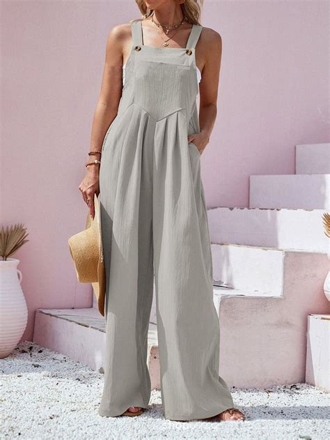 Womens Jumpsuits Solid Sling Pocket Wide Leg Jumpsuit Jumpsuits For