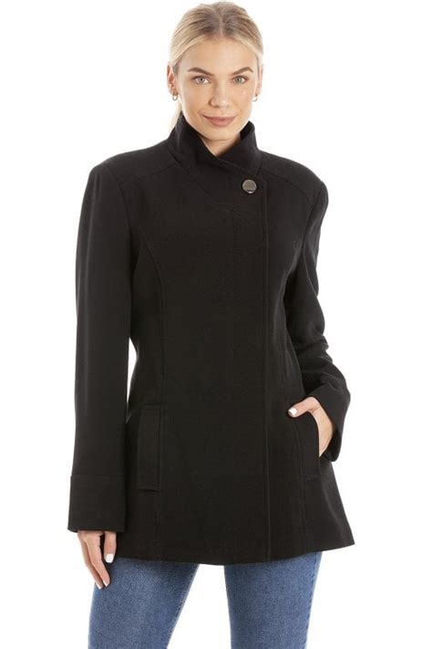 Womens Ex Highstreet Smart Black Button Up Wrapover Coat