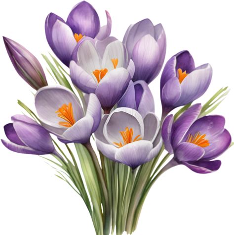 watercolor drawing of a bouquet of Crocus flowers. AI-Generated. 31614836 PNG