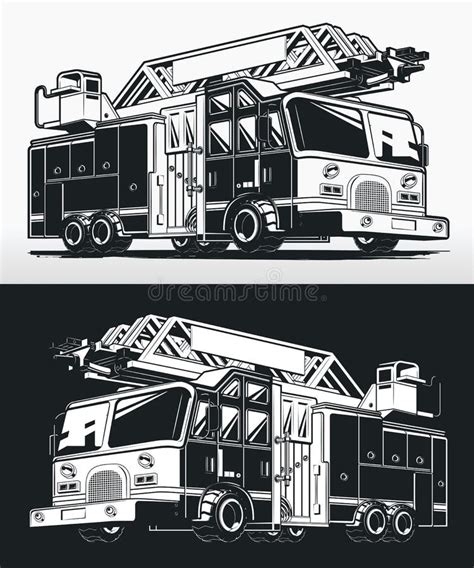 Firetruck Black White Stock Illustrations – 498 Firetruck Black White ...