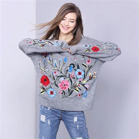 Flower Sweater Women Embroidery Sweater And Pullover Jumper Large Oversize Knitted Warm Casual