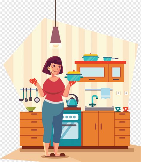 Latar Belakang Pekerjaan Dapur Wanita Furniture Ikon Desain Kartun Png