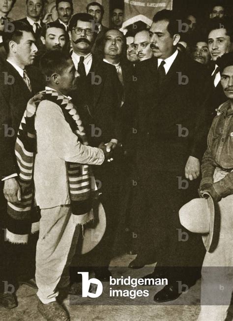 Image of Lazaro Cardenas receiving an Indian delegation, 1930s (b/w ...