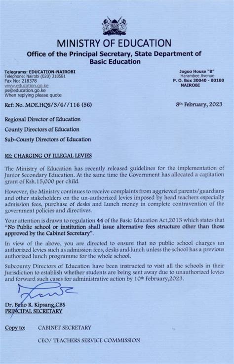 Ministry of Education Issues Circular on Illegal JSS Levies - Teacher.co.ke