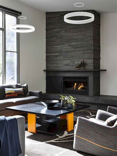 Modern Living Room With Stone Fireplace