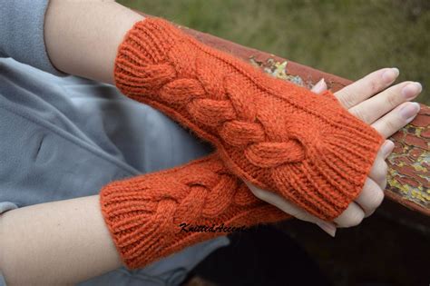 Orange Gloves Winter Gloves Gloves Hand Knit Warmers Knit Winter