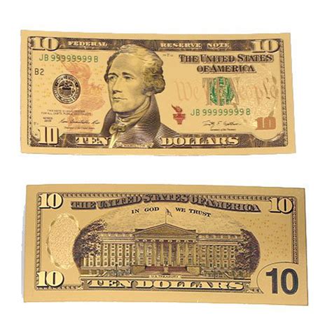 Ten Dollar Commemorative Collectible Premium Replica Paper Money Bill 24k Gold Plated Fake ...