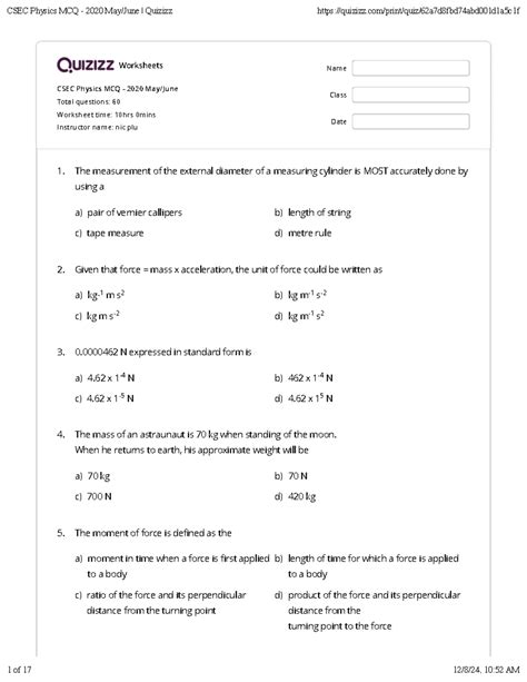 1 States of Matter Quiz - CSEC Chem review - States of matter Practice