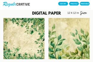 Watercolor Greenery Digital Paper Design Graphic By Regulrcrative