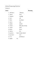 Medical Terminology Word List Medical Terminology Word List