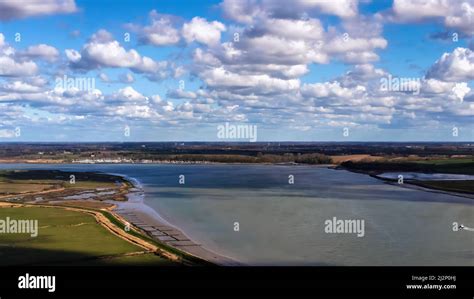 An Aerial View Of The River Orwell Near Pin Mill In Suffolk Uk Stock