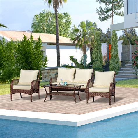 Bayou Breeze Ilford Outdoor Piece Rattan Sofa Seating Group With