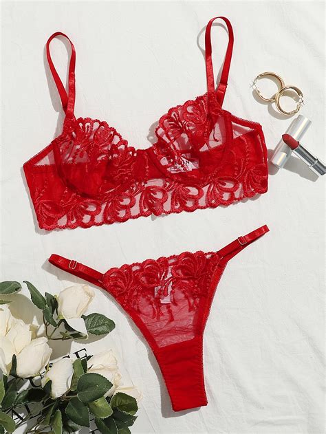 Ensemble De Lingerie En Tulle Avec Broderie Et Armature