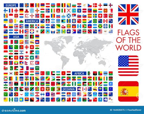 All Official National Flags Of The World Square Design Vector Icons