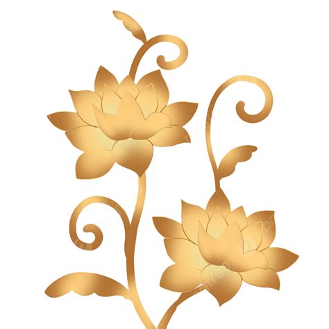 Golden Lotus Flower Branch Golden Lotus Flower Flowers PNG