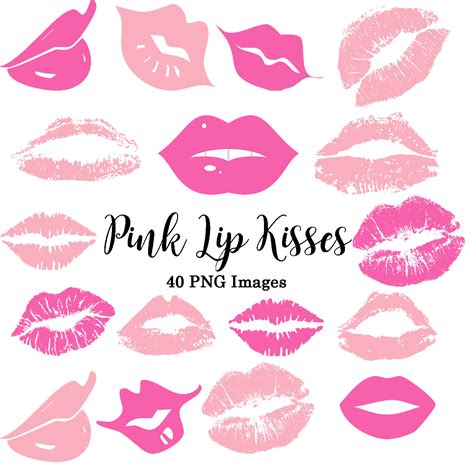 Pink Lips Kisses Hot Pink Lips Clipart 5 Custom Invitations | Etsy