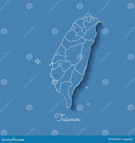 Taiwan Region Map Blue With White Outline And Stock Vector