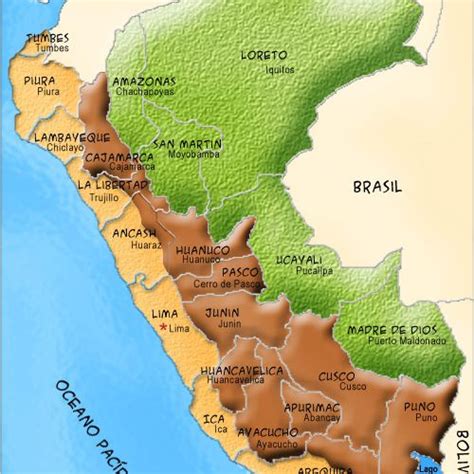 Mapa Del Perú Con Nombres Regiones Y Departamentos 【para Descargar E