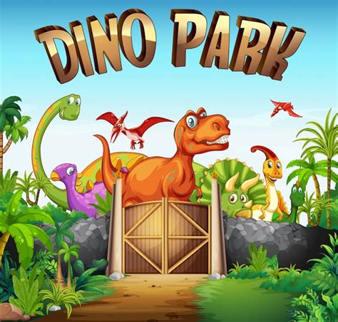 Parque Lleno De Dinosaurios Vector Gratis