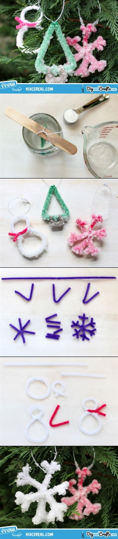 Crystal Coated Pipe Cleaner Ornaments Diy Diy And Crafts