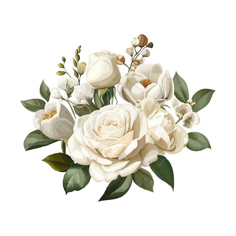 Premium Vector | White roses bouquet vintage stlye isolated on white background