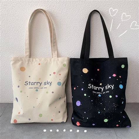 Canvas Tote Bag for Women Reusable Grocery Bags Cute Tote Bags Starry ...