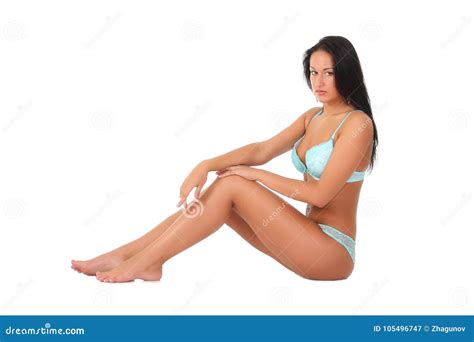 Woman Posing In Blue Lingerie Over The White Background Stock Image Image Of Lingerie Length