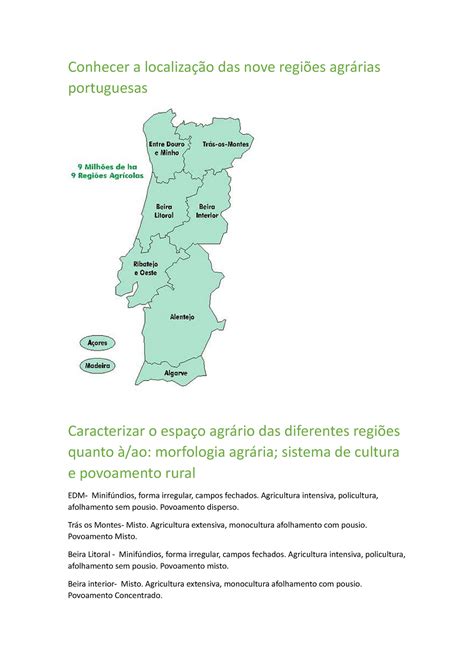 Geo resumos Conhecer a localização das nove regiões agrárias