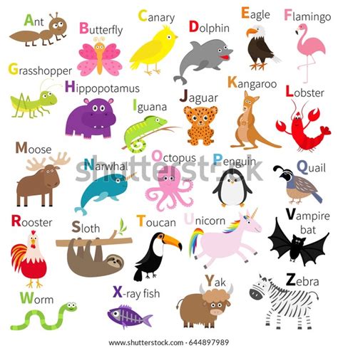 Ilustrasi Stok Zoo Animal Alphabet Cute Cartoon Character 644897989