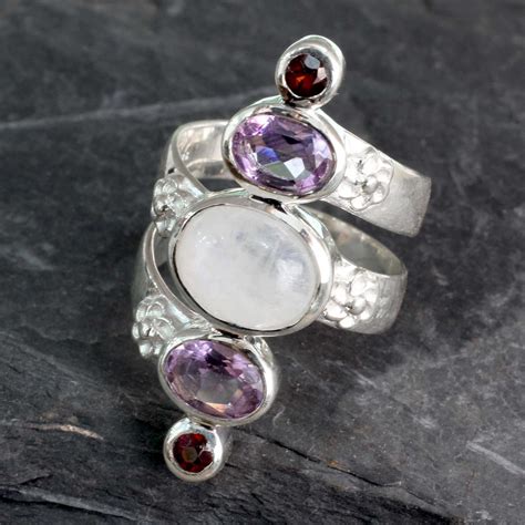 Multi Gemstone Cocktail Ring Spiral Enchantment White Gold Diamond