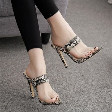 Women S Summer High Heeled Flip Flops With Transparent Band Heels