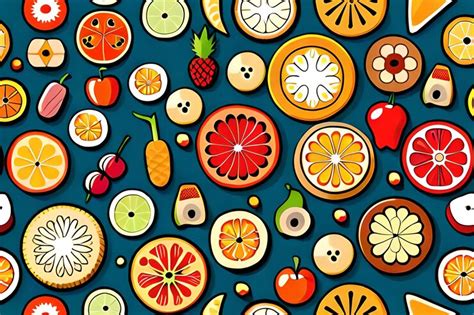 Premium Photo | A blue background with fruits and vegetables on it.