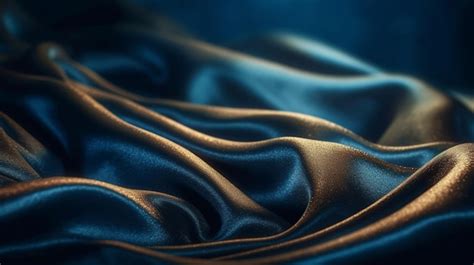 Premium AI Image | A blue silk fabric with gold and black stripes.