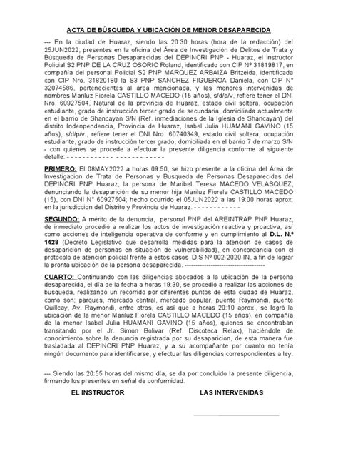 Acta De Búsqueda Y Ubicación De Menor De Edad Pdf América Del Sur