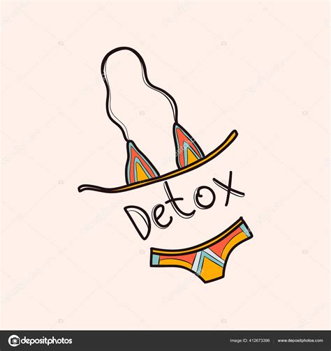 Traje Baño Separado Bikini Letras Detox Concepto Pérdida Peso Nutrición Vector de stock por