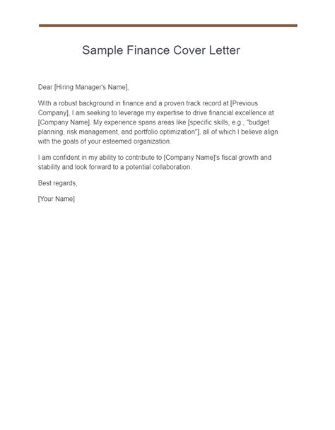 Finance Cover Letter Examples Pdf