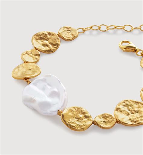 Capri Keshi Pearl Disc Bracelet In K Gold Vermeil On Sterling Silver