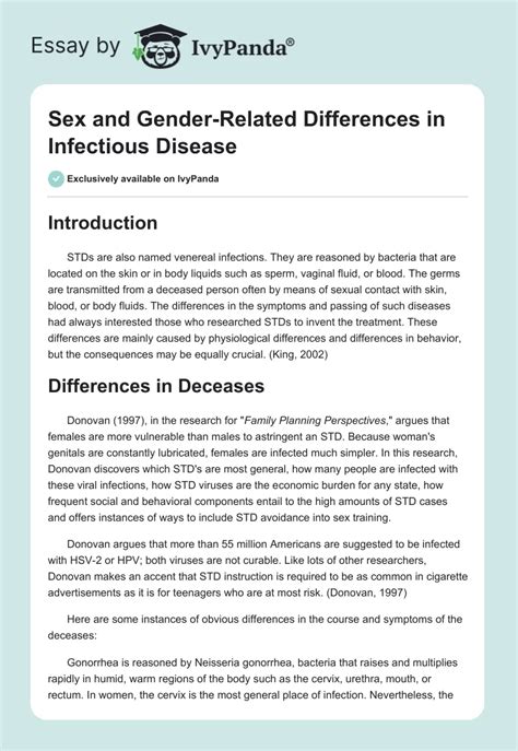 Sex And Gender Differences In Infectious Disease Words Essay