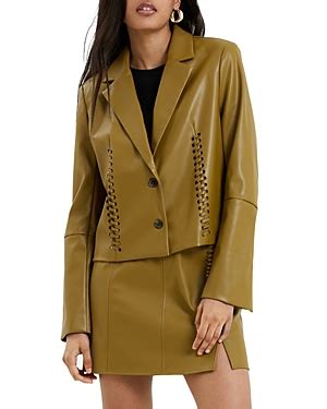 French Connection Crolenda Faux Leather Whipstitch Blazer Nutria