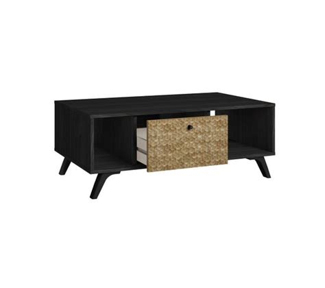 Table Basse Tiroir Niches Effet Bois Noir Et Bambou Tress Gaddi