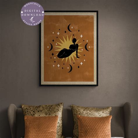 Celestial Female Form Art Nude Wall Art Female Form Art Boho Wall Decor Woman Illustration